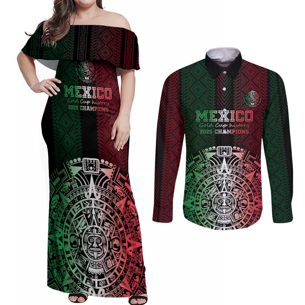 Mexico Football Custom Couples Matching Off Shoulder Maxi Dress and Long Sleeve Button Shirt Mexico's Make History 2025 Flag Style - Wonder Print Shop