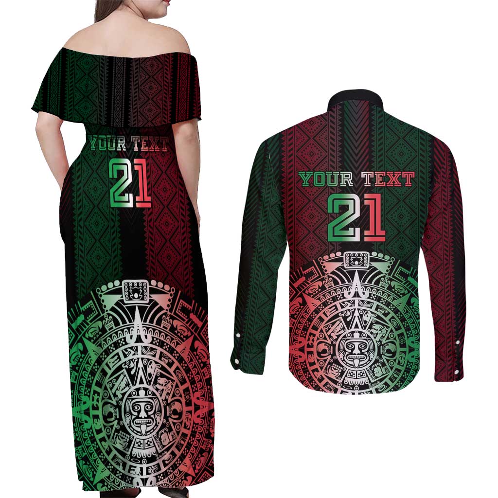 Mexico Football Custom Couples Matching Off Shoulder Maxi Dress and Long Sleeve Button Shirt Mexico's Make History 2025 Flag Style - Wonder Print Shop