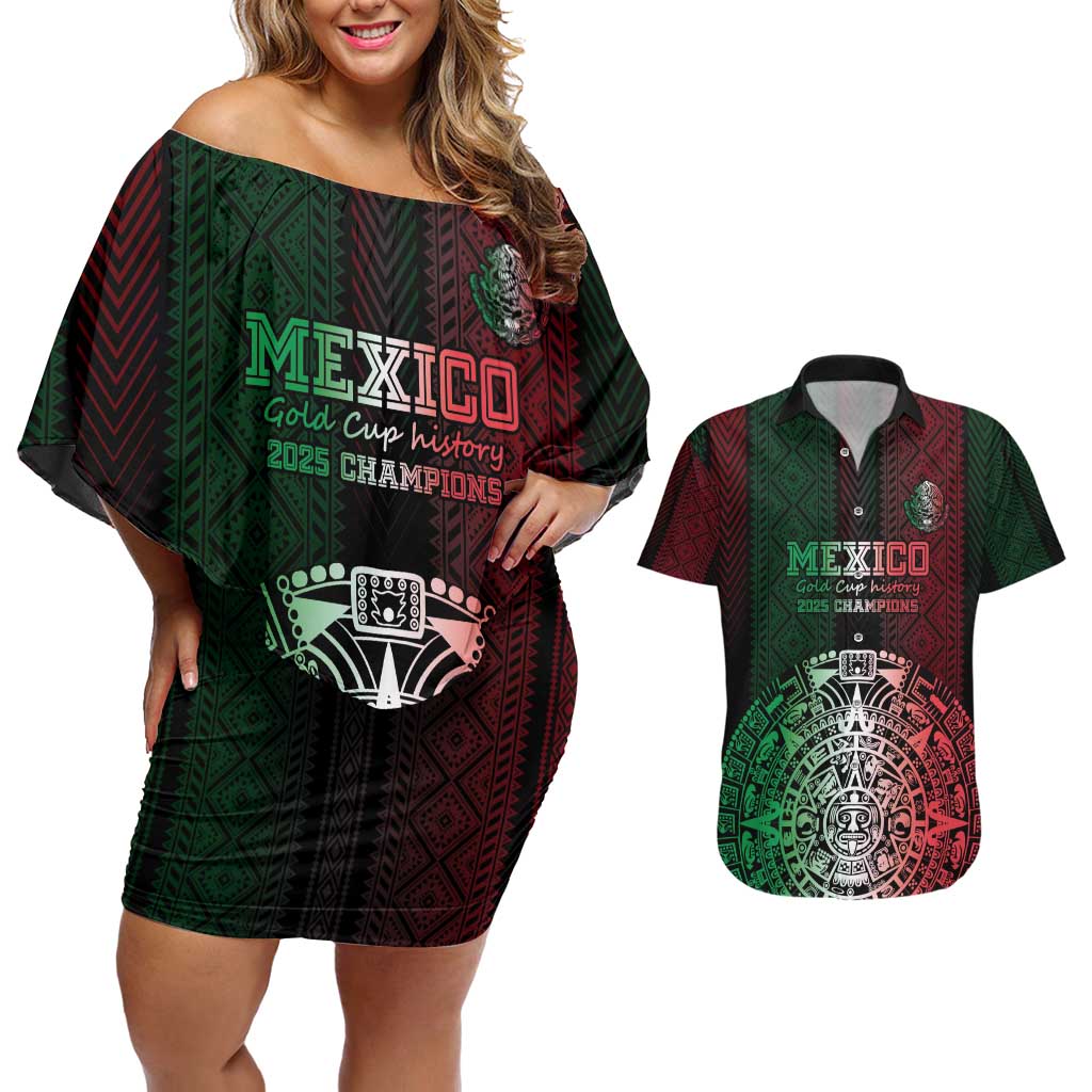 Mexico Football Custom Couples Matching Off Shoulder Short Dress and Hawaiian Shirt Mexico's Make History 2025 Flag Style - Wonder Print Shop