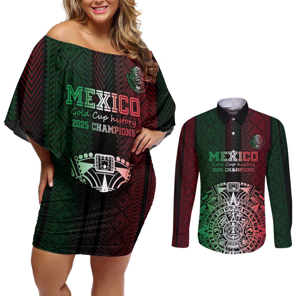 Mexico Football Custom Couples Matching Off Shoulder Short Dress and Long Sleeve Button Shirt Mexico's Make History 2025 Flag Style - Wonder Print Shop
