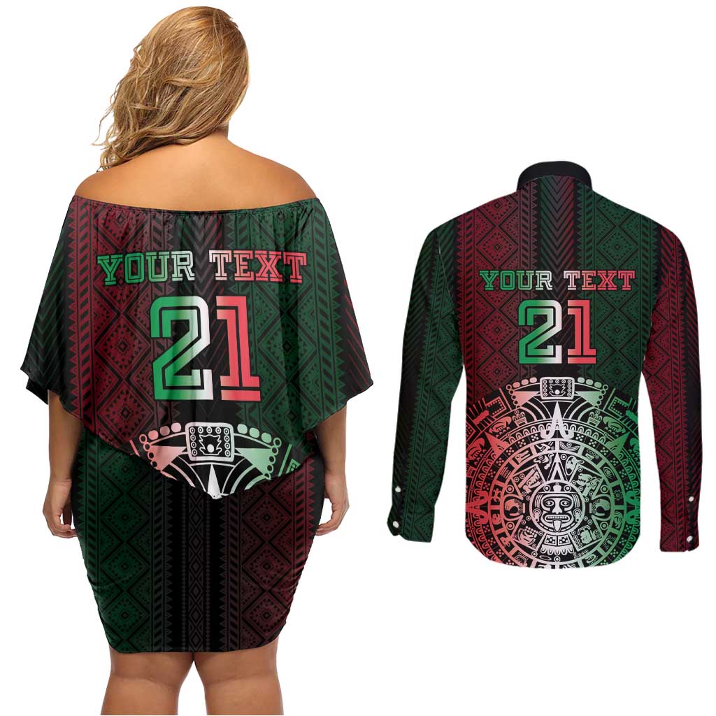 Mexico Football Custom Couples Matching Off Shoulder Short Dress and Long Sleeve Button Shirt Mexico's Make History 2025 Flag Style - Wonder Print Shop