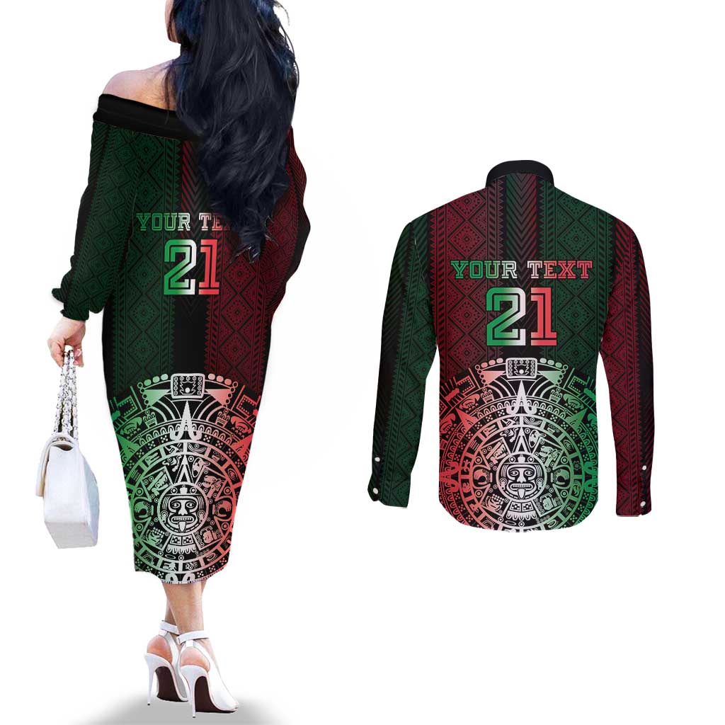 Mexico Football Custom Couples Matching Off The Shoulder Long Sleeve Dress and Long Sleeve Button Shirt Mexico's Make History 2025 Flag Style - Wonder Print Shop