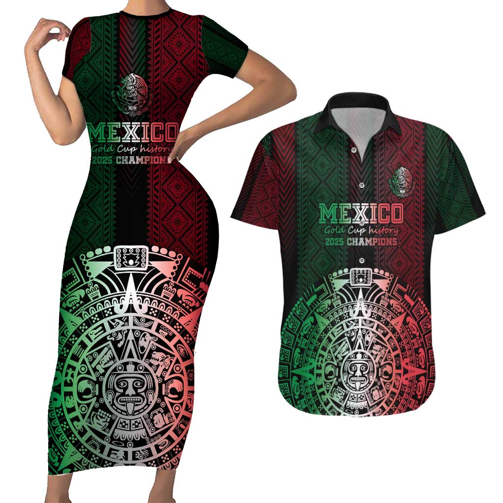 Mexico Football Custom Couples Matching Short Sleeve Bodycon Dress and Hawaiian Shirt Mexico's Make History 2025 Flag Style - Wonder Print Shop