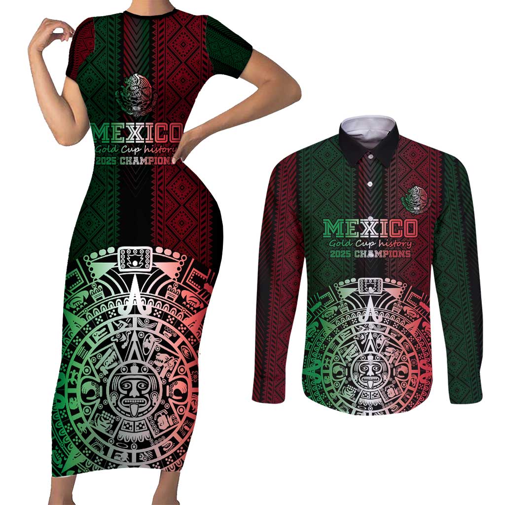 Mexico Football Custom Couples Matching Short Sleeve Bodycon Dress and Long Sleeve Button Shirt Mexico's Make History 2025 Flag Style - Wonder Print Shop