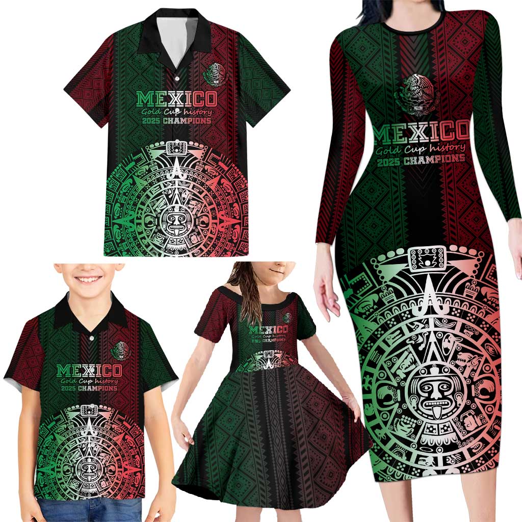 Mexico Football Custom Family Matching Long Sleeve Bodycon Dress and Hawaiian Shirt Mexico's Make History 2025 Flag Style - Wonder Print Shop