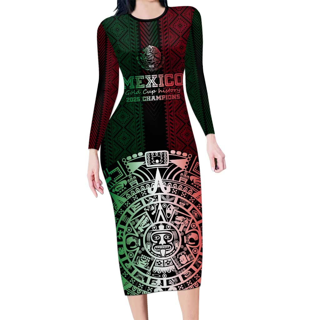 Mexico Football Custom Family Matching Long Sleeve Bodycon Dress and Hawaiian Shirt Mexico's Make History 2025 Flag Style - Wonder Print Shop