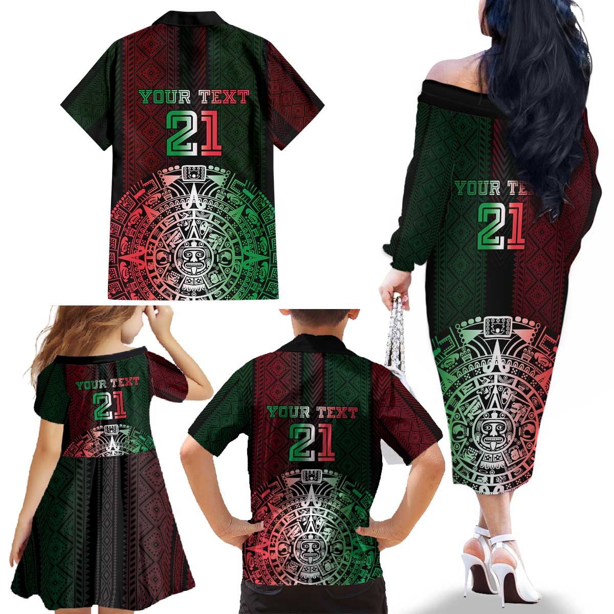 Mexico Football Custom Family Matching Off The Shoulder Long Sleeve Dress and Hawaiian Shirt Mexico's Make History 2025 Flag Style - Wonder Print Shop