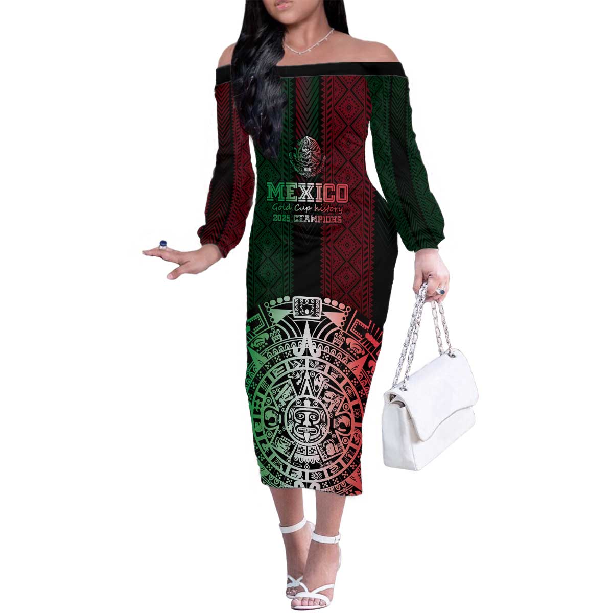 Mexico Football Custom Family Matching Off The Shoulder Long Sleeve Dress and Hawaiian Shirt Mexico's Make History 2025 Flag Style - Wonder Print Shop