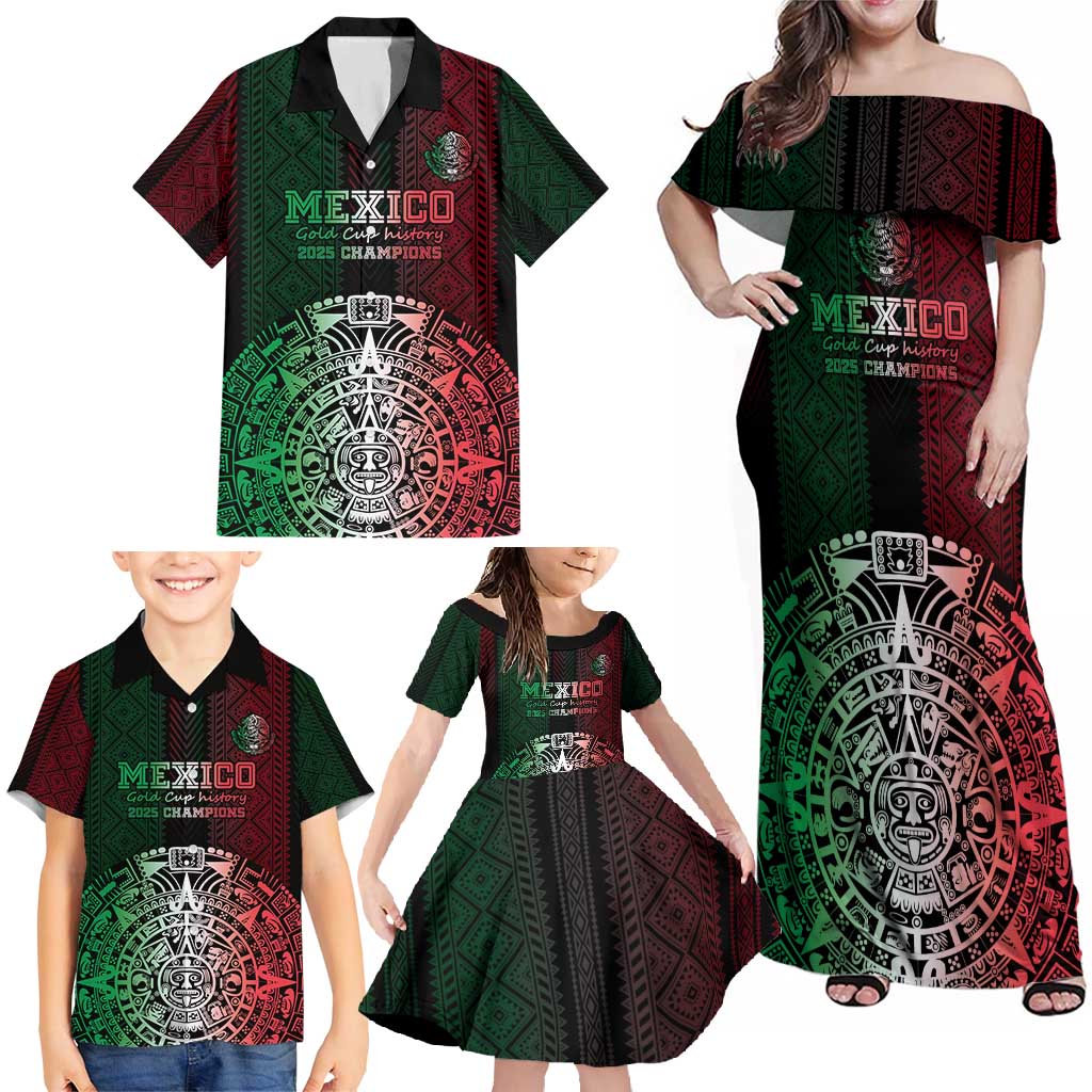 Mexico Football Custom Family Matching Off Shoulder Maxi Dress and Hawaiian Shirt Mexico's Make History 2025 Flag Style - Wonder Print Shop