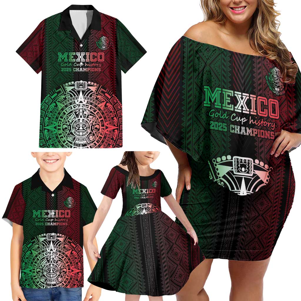 Mexico Football Custom Family Matching Off Shoulder Short Dress and Hawaiian Shirt Mexico's Make History 2025 Flag Style - Wonder Print Shop