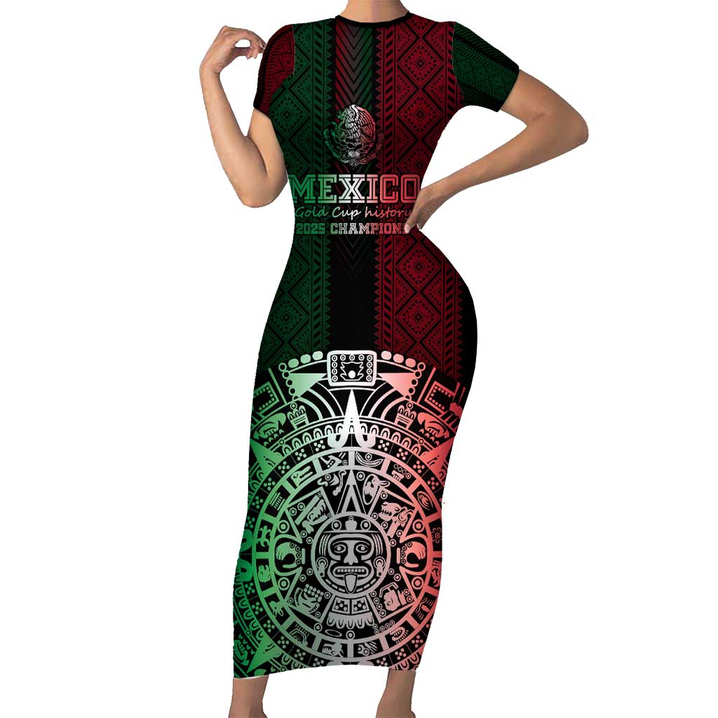Mexico Football Custom Family Matching Short Sleeve Bodycon Dress and Hawaiian Shirt Mexico's Make History 2025 Flag Style - Wonder Print Shop