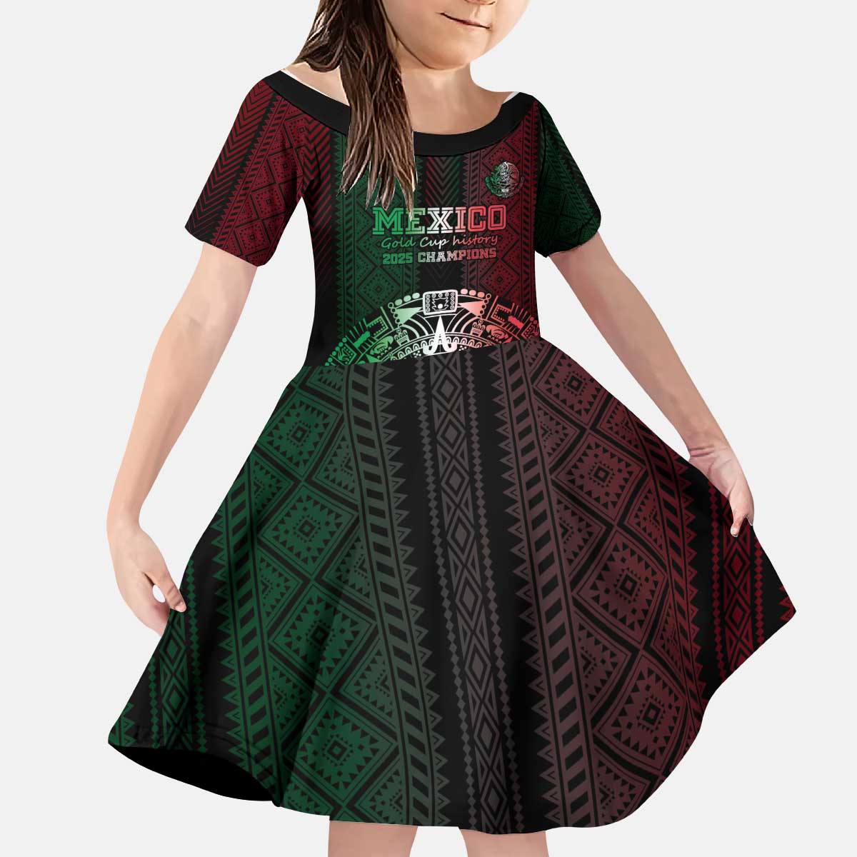 Mexico Football Custom Kid Short Sleeve Dress Mexico's Make History 2025 Flag Style - Wonder Print Shop
