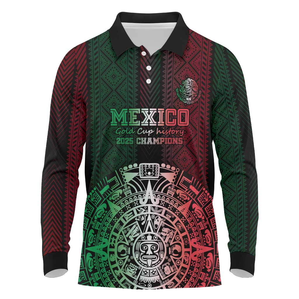 Mexico Football Custom Long Sleeve Polo Shirt Mexico's Make History 2025 Flag Style - Wonder Print Shop