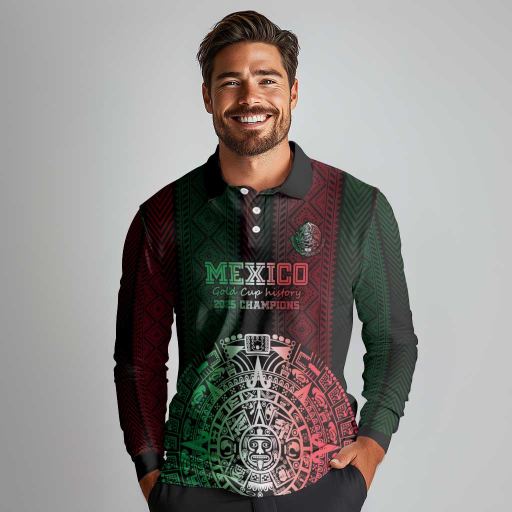 Mexico Football Custom Long Sleeve Polo Shirt Mexico's Make History 2025 Flag Style - Wonder Print Shop