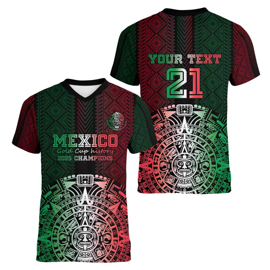 Mexico Football Custom Women V-Neck T-Shirt Mexico's Make History 2025 Flag Style - Wonder Print Shop