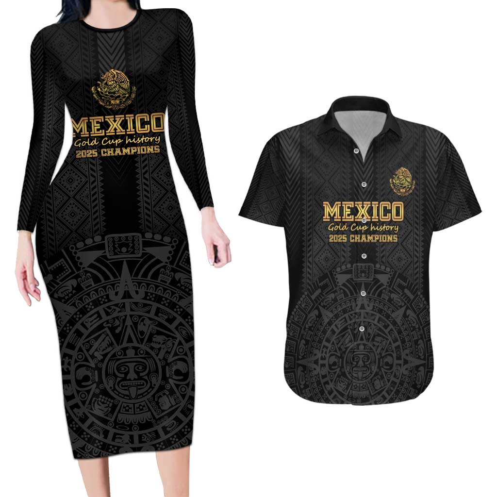 Mexico Football Custom Couples Matching Long Sleeve Bodycon Dress and Hawaiian Shirt Mexico's Make History 2025 Gold Style - Wonder Print Shop