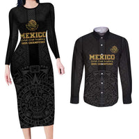 Mexico Football Custom Couples Matching Long Sleeve Bodycon Dress and Long Sleeve Button Shirt Mexico's Make History 2025 Gold Style - Wonder Print Shop