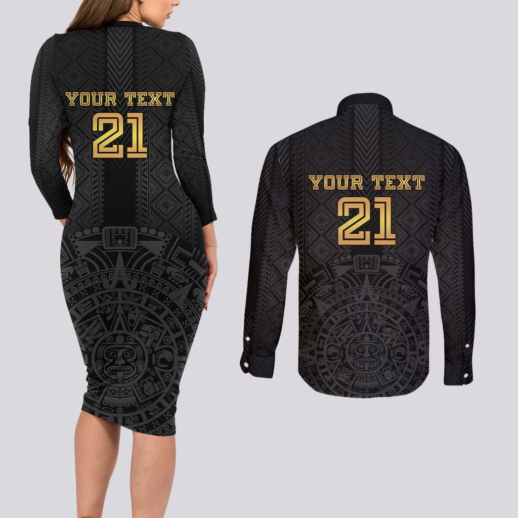 Mexico Football Custom Couples Matching Long Sleeve Bodycon Dress and Long Sleeve Button Shirt Mexico's Make History 2025 Gold Style - Wonder Print Shop