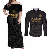 Mexico Football Custom Couples Matching Off Shoulder Maxi Dress and Long Sleeve Button Shirt Mexico's Make History 2025 Gold Style - Wonder Print Shop