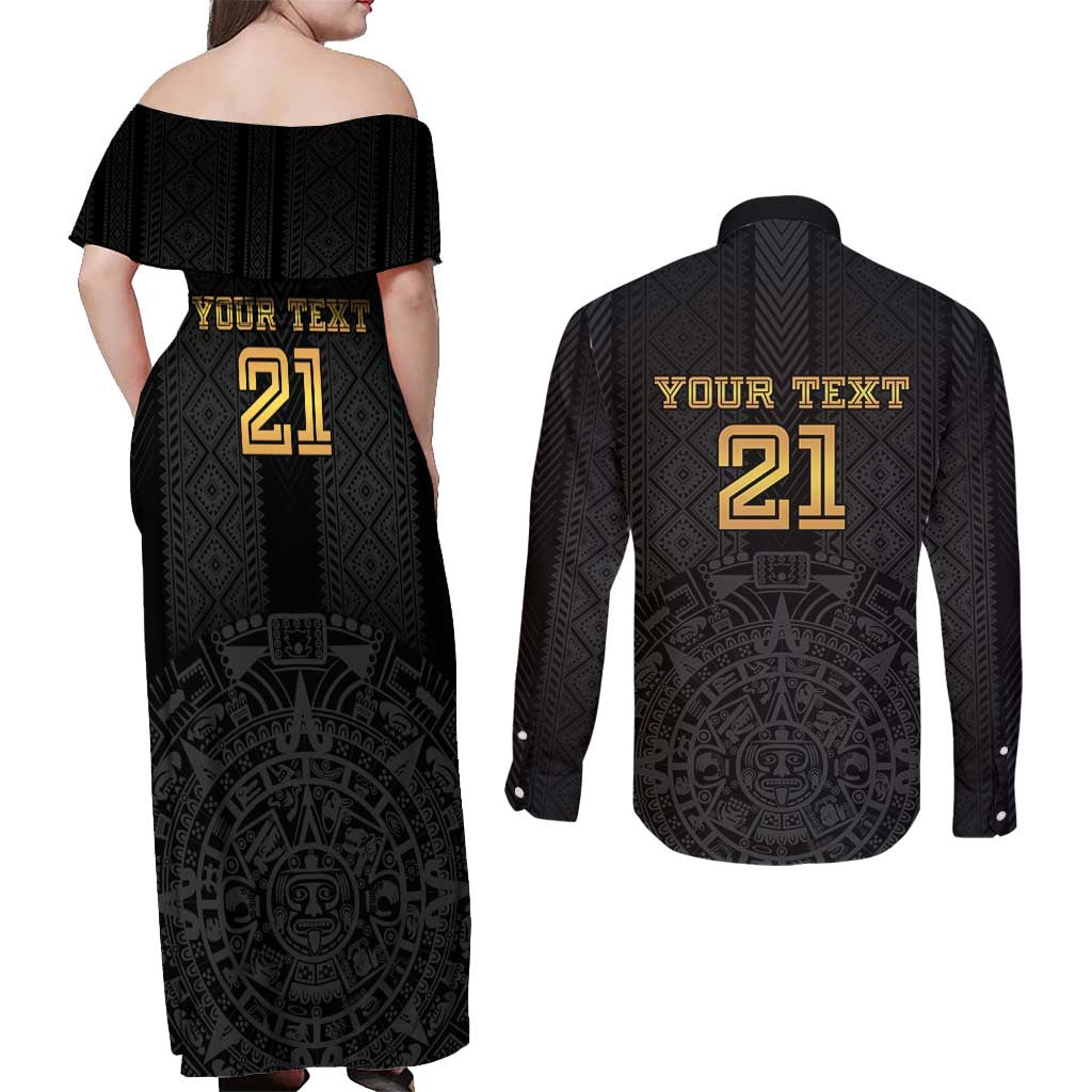 Mexico Football Custom Couples Matching Off Shoulder Maxi Dress and Long Sleeve Button Shirt Mexico's Make History 2025 Gold Style - Wonder Print Shop