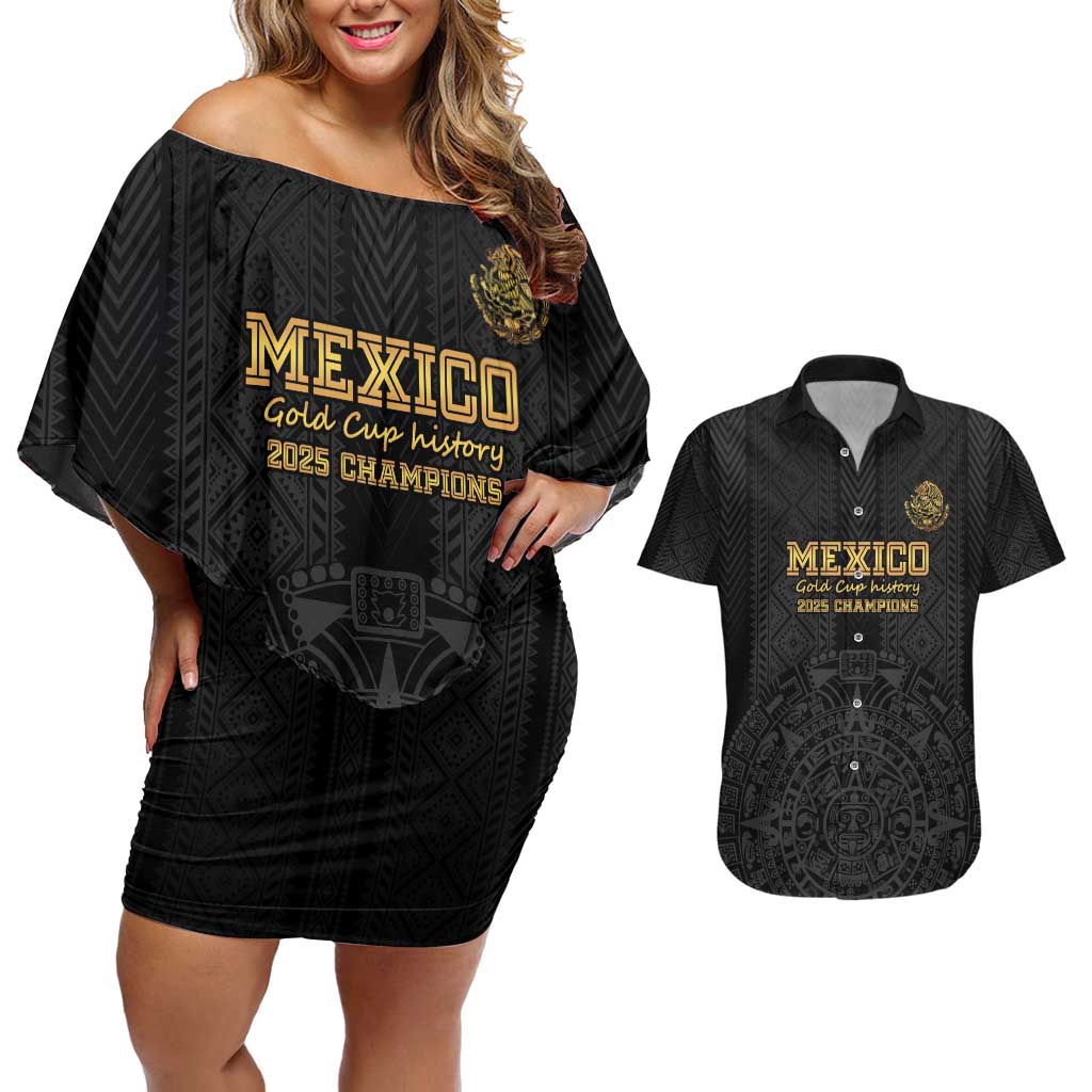 Mexico Football Custom Couples Matching Off Shoulder Short Dress and Hawaiian Shirt Mexico's Make History 2025 Gold Style - Wonder Print Shop