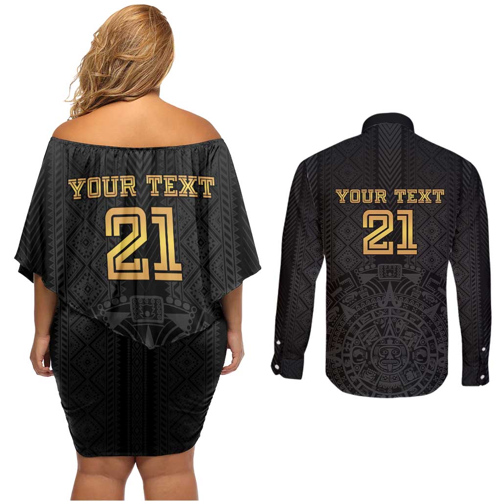 Mexico Football Custom Couples Matching Off Shoulder Short Dress and Long Sleeve Button Shirt Mexico's Make History 2025 Gold Style - Wonder Print Shop