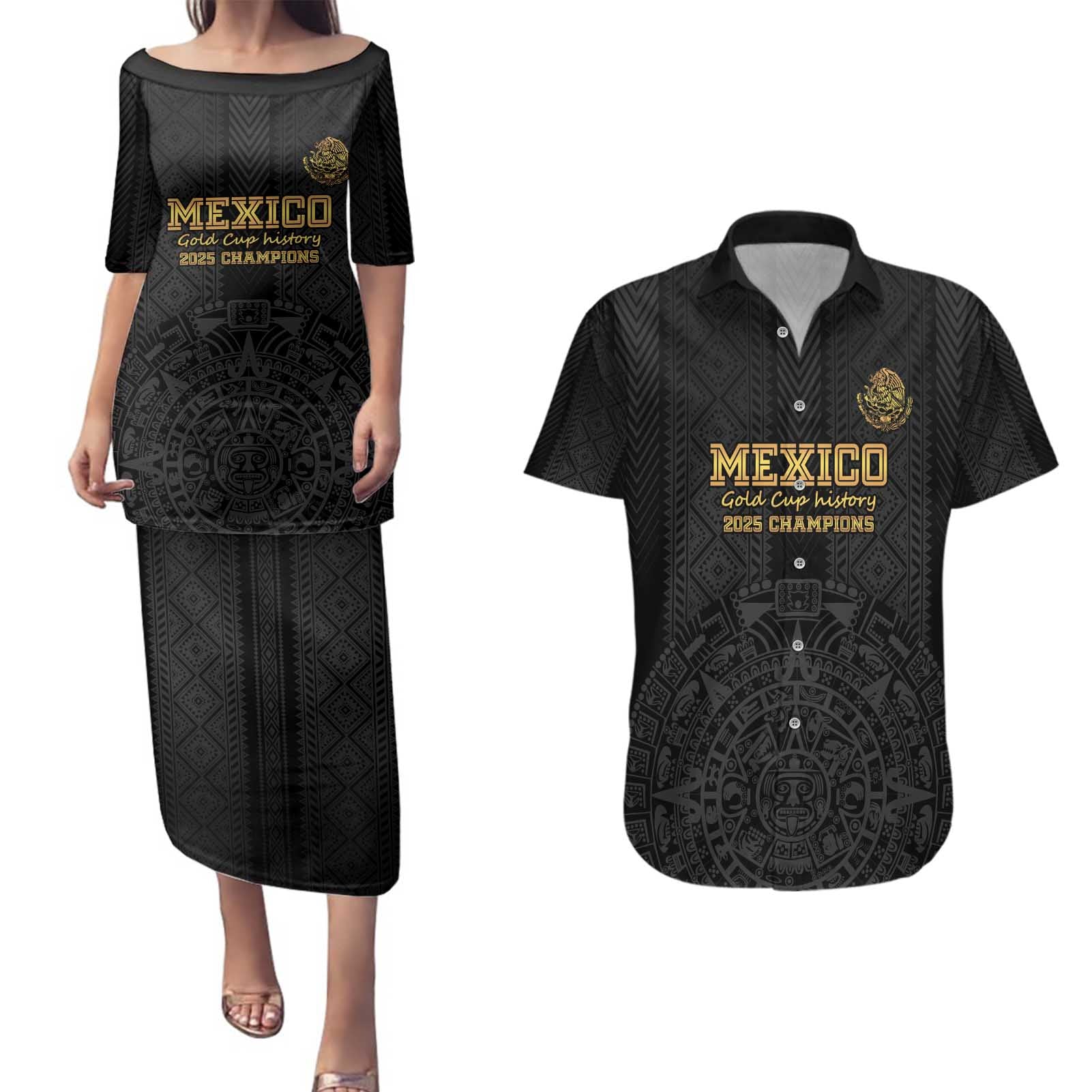 Mexico Football Custom Couples Matching Puletasi and Hawaiian Shirt Mexico's Make History 2025 Gold Style - Wonder Print Shop