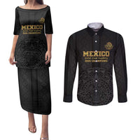 Mexico Football Custom Couples Matching Puletasi and Long Sleeve Button Shirt Mexico's Make History 2025 Gold Style - Wonder Print Shop
