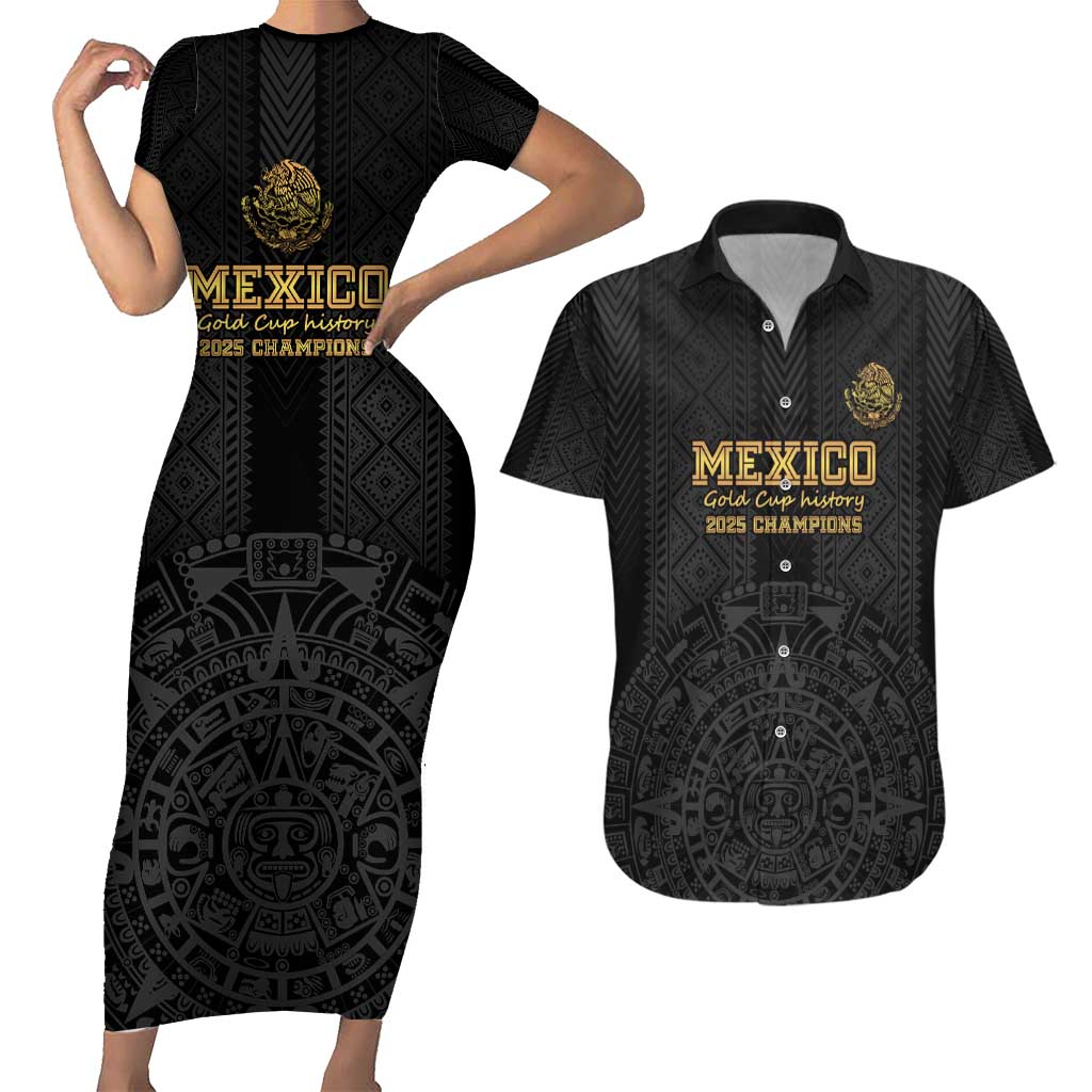 Mexico Football Custom Couples Matching Short Sleeve Bodycon Dress and Hawaiian Shirt Mexico's Make History 2025 Gold Style - Wonder Print Shop
