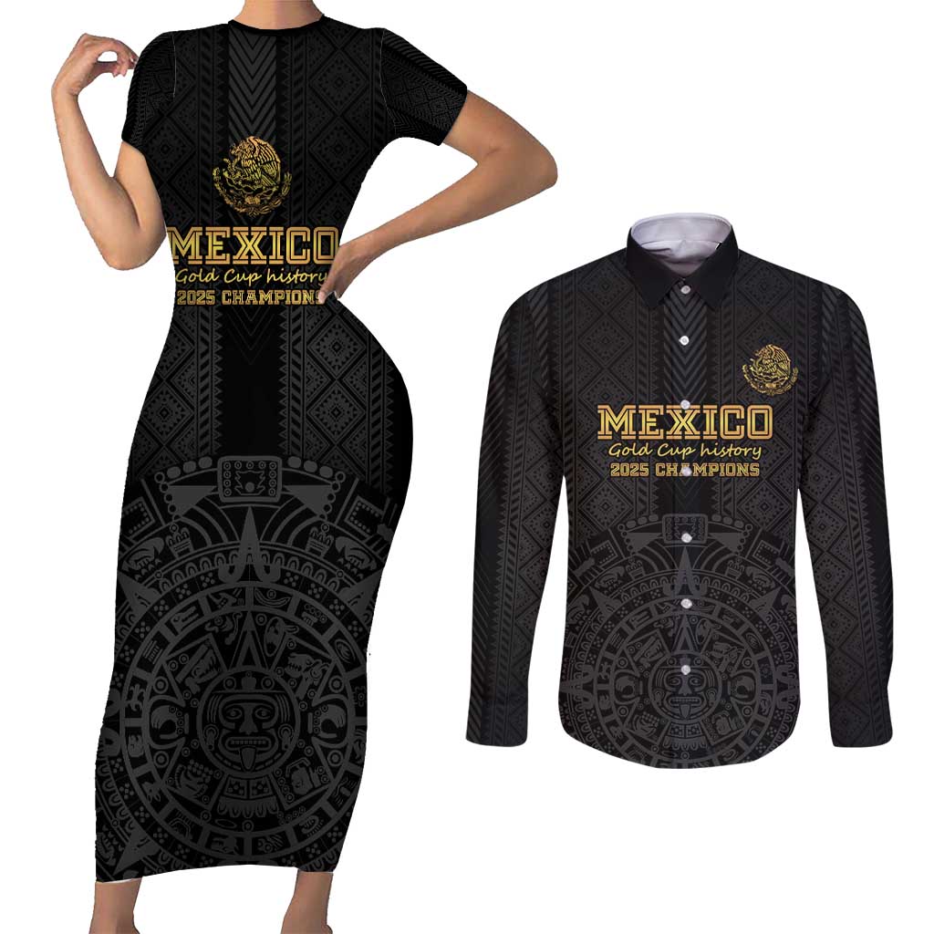 Mexico Football Custom Couples Matching Short Sleeve Bodycon Dress and Long Sleeve Button Shirt Mexico's Make History 2025 Gold Style - Wonder Print Shop