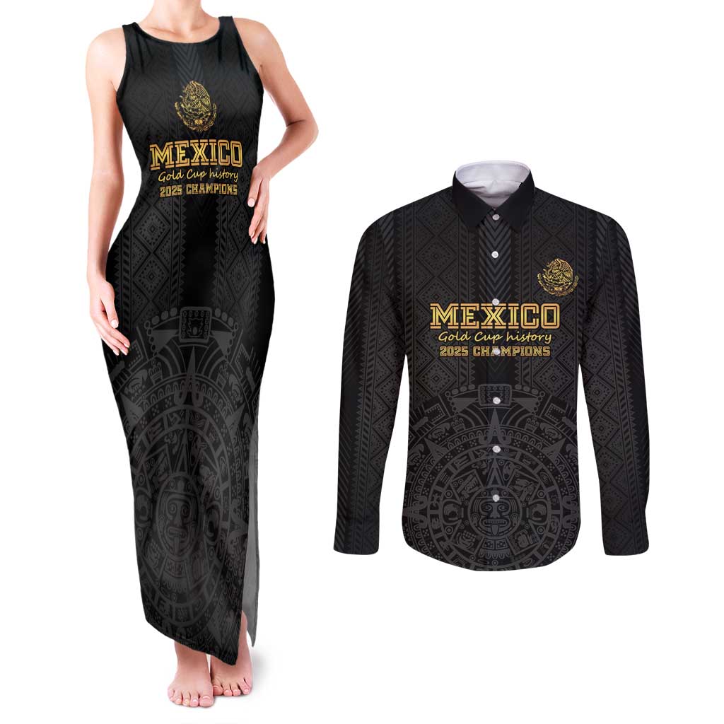 Mexico Football Custom Couples Matching Tank Maxi Dress and Long Sleeve Button Shirt Mexico's Make History 2025 Gold Style - Wonder Print Shop
