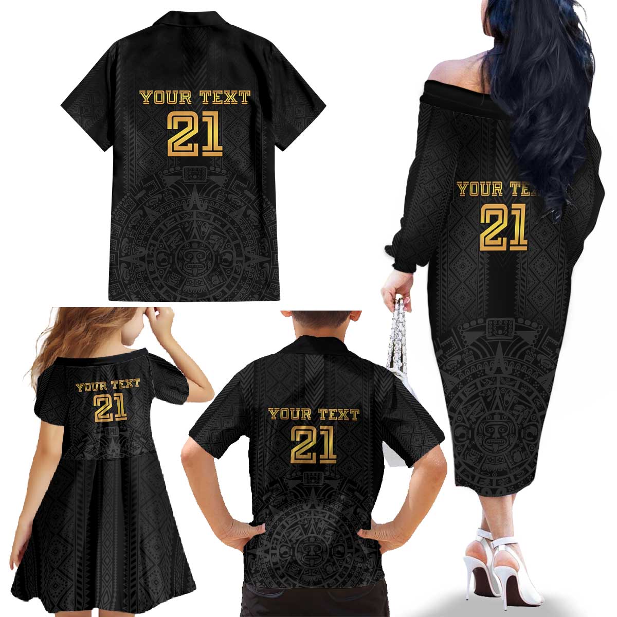 Mexico Football Custom Family Matching Off The Shoulder Long Sleeve Dress and Hawaiian Shirt Mexico's Make History 2025 Gold Style - Wonder Print Shop