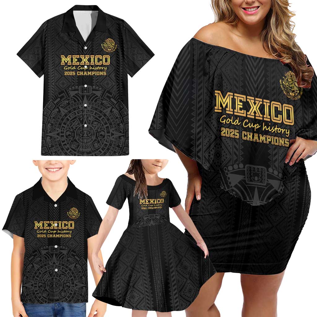 Mexico Football Custom Family Matching Off Shoulder Short Dress and Hawaiian Shirt Mexico's Make History 2025 Gold Style - Wonder Print Shop