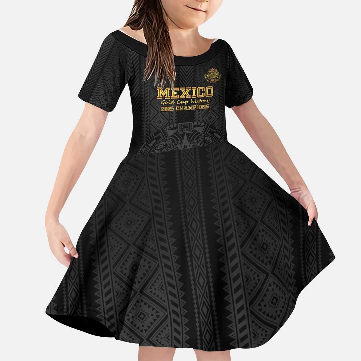 Mexico Football Custom Kid Short Sleeve Dress Mexico's Make History 2025 Gold Style - Wonder Print Shop