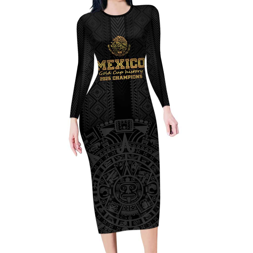 Mexico Football Custom Long Sleeve Bodycon Dress Mexico's Make History 2025 Gold Style - Wonder Print Shop