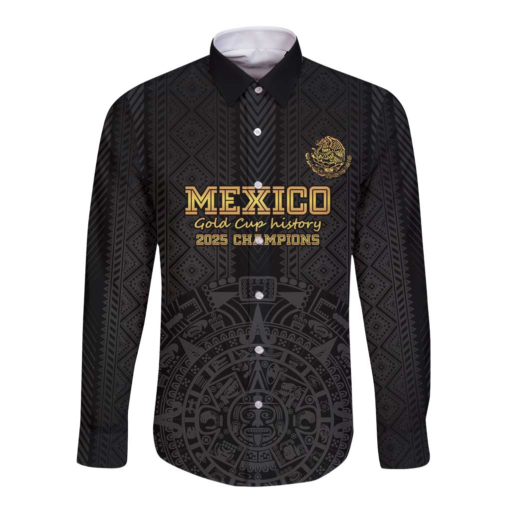 Mexico Football Custom Long Sleeve Button Shirt Mexico's Make History 2025 Gold Style - Wonder Print Shop