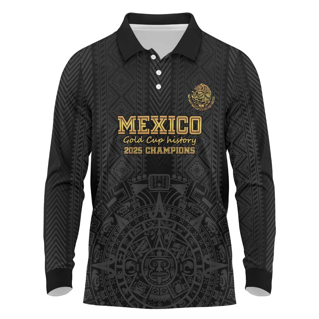 Mexico Football Custom Long Sleeve Polo Shirt Mexico's Make History 2025 Gold Style - Wonder Print Shop