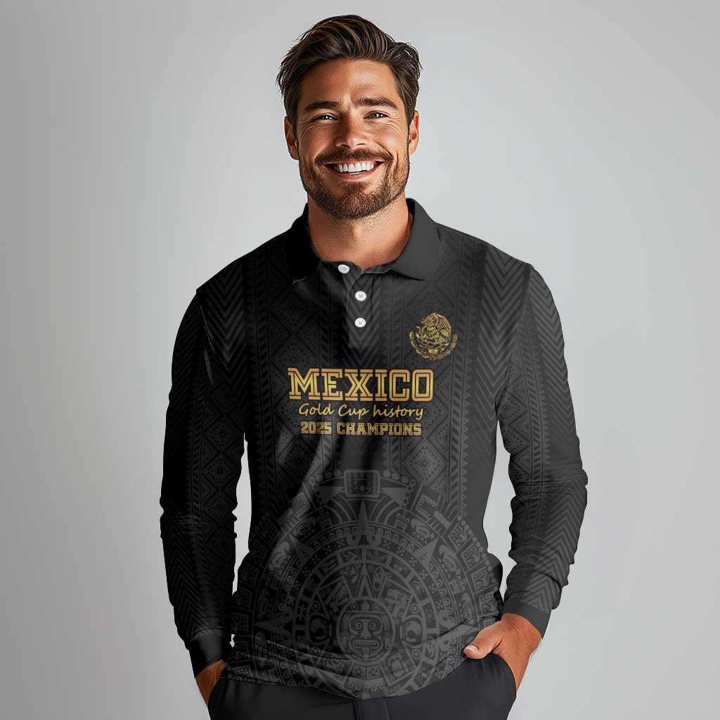 Mexico Football Custom Long Sleeve Polo Shirt Mexico's Make History 2025 Gold Style - Wonder Print Shop