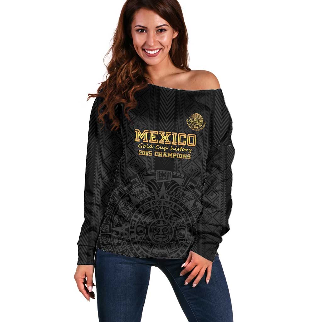 Mexico Football Custom Off Shoulder Sweater Mexico's Make History 2025 Gold Style - Wonder Print Shop