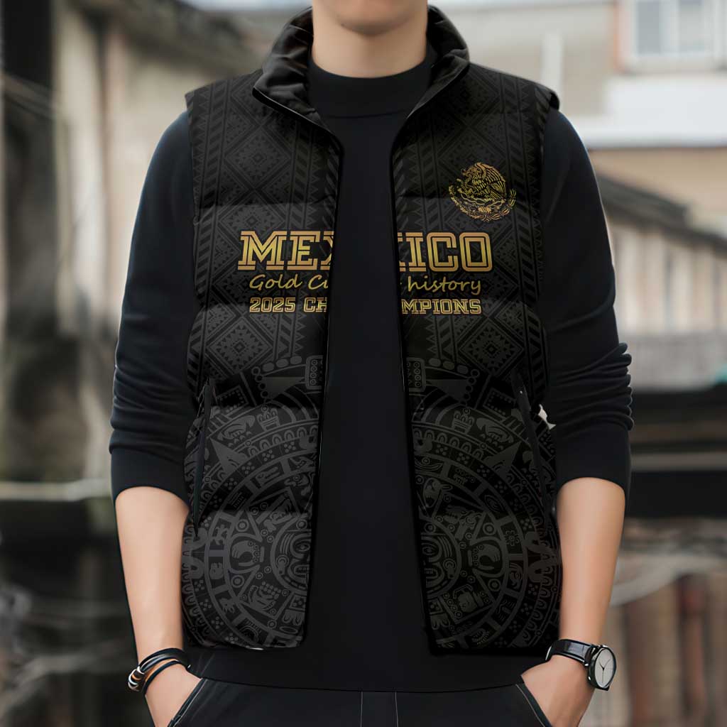 Mexico Football Custom Sleeveless Puffer Jacket Mexico's Make History 2025 Gold Style - Wonder Print Shop