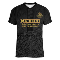 Mexico Football Custom Women V-Neck T-Shirt Mexico's Make History 2025 Gold Style - Wonder Print Shop