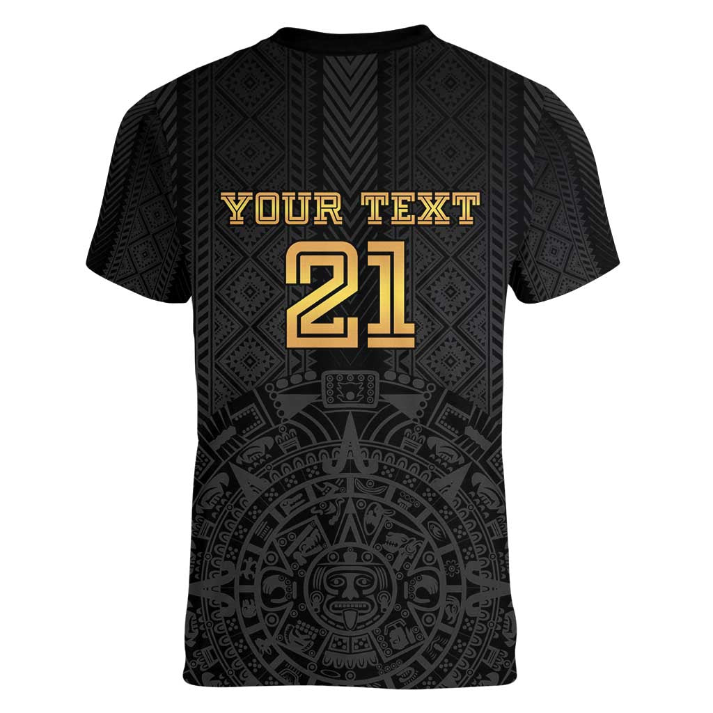 Mexico Football Custom Women V-Neck T-Shirt Mexico's Make History 2025 Gold Style - Wonder Print Shop