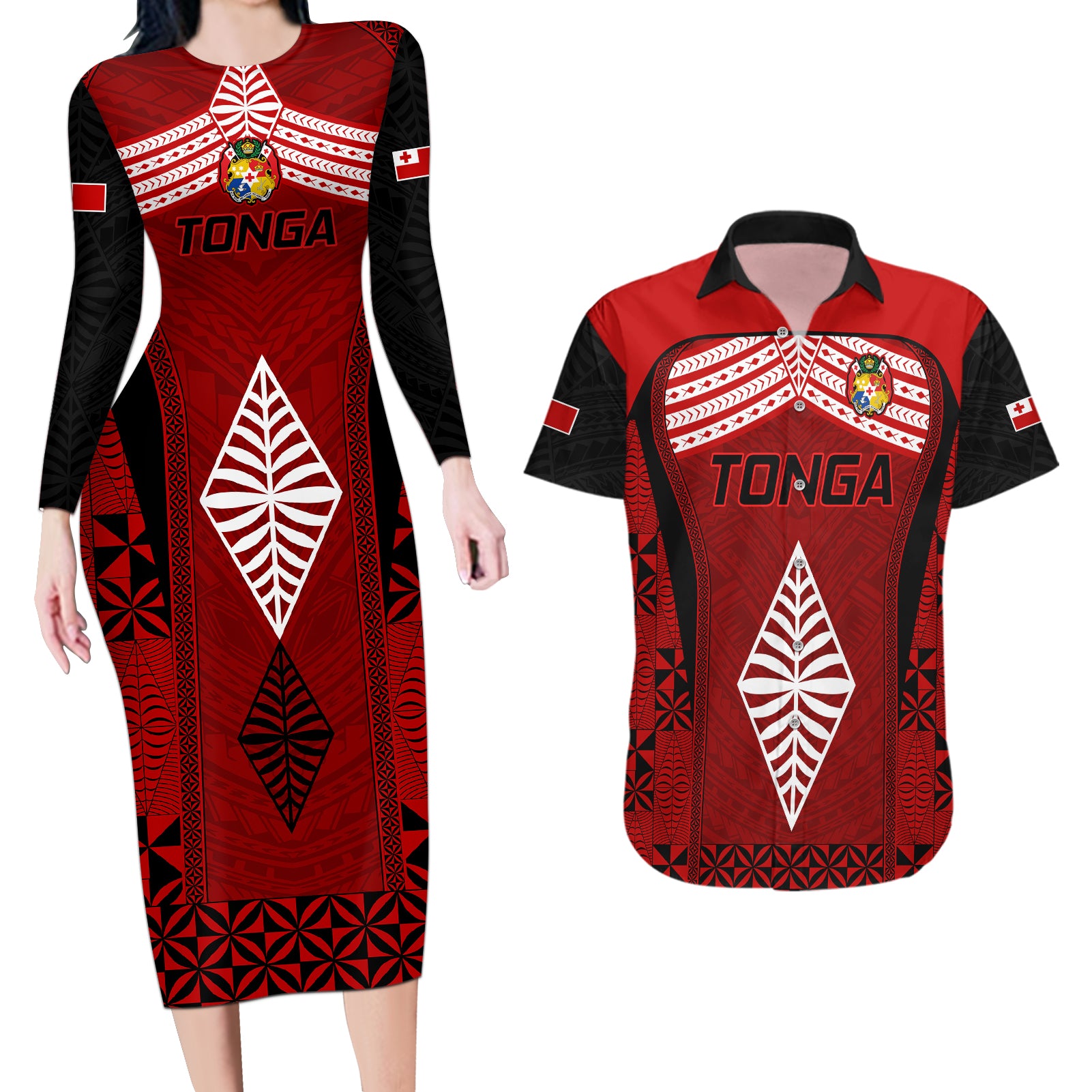 Tonga Rugby Couples Matching Long Sleeve Bodycon Dress and Hawaiian Shirt Go Champions World Cup 2023 Ngatu Unique LT9 - Wonder Print Shop