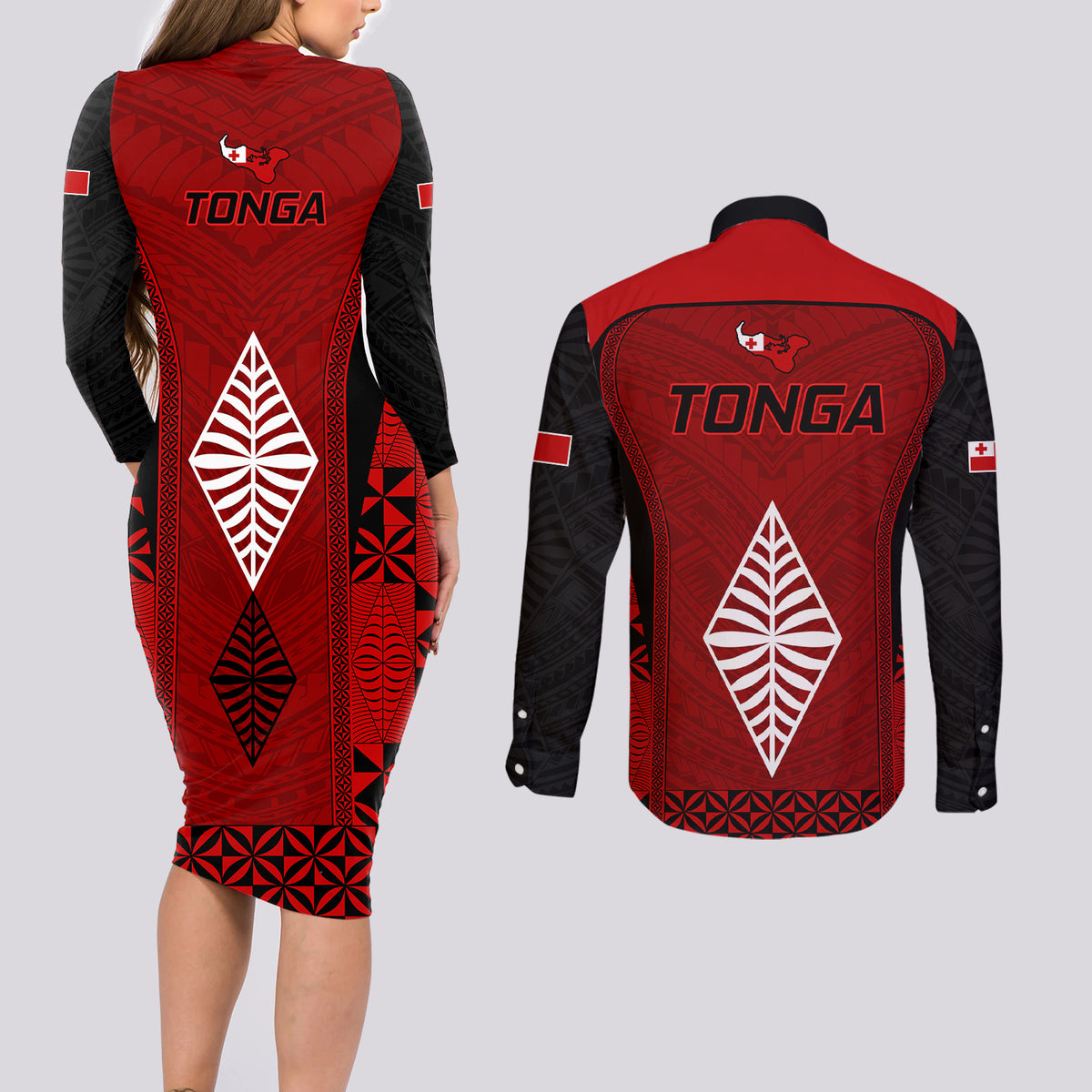 Tonga Rugby Couples Matching Long Sleeve Bodycon Dress and Long Sleeve Button Shirts Go Champions World Cup 2023 Ngatu Unique LT9 - Wonder Print Shop