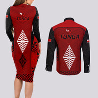 Tonga Rugby Couples Matching Long Sleeve Bodycon Dress and Long Sleeve Button Shirts Go Champions World Cup 2023 Ngatu Unique LT9 - Wonder Print Shop