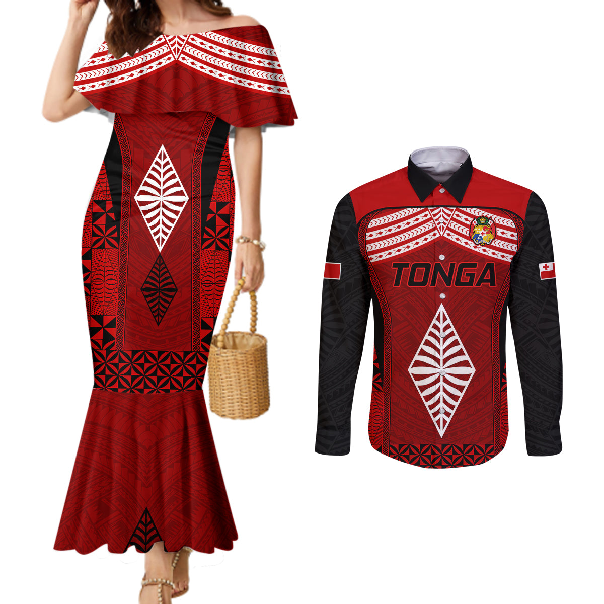 tonga-rugby-couples-matching-mermaid-dress-and-long-sleeve-button-shirts-go-champions-world-cup-2023-ngatu-unique