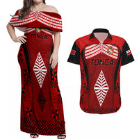 Tonga Rugby Couples Matching Off Shoulder Maxi Dress and Hawaiian Shirt Go Champions World Cup 2023 Ngatu Unique LT9 - Wonder Print Shop