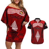 Tonga Rugby Couples Matching Off Shoulder Short Dress and Hawaiian Shirt Go Champions World Cup 2023 Ngatu Unique LT9 - Wonder Print Shop