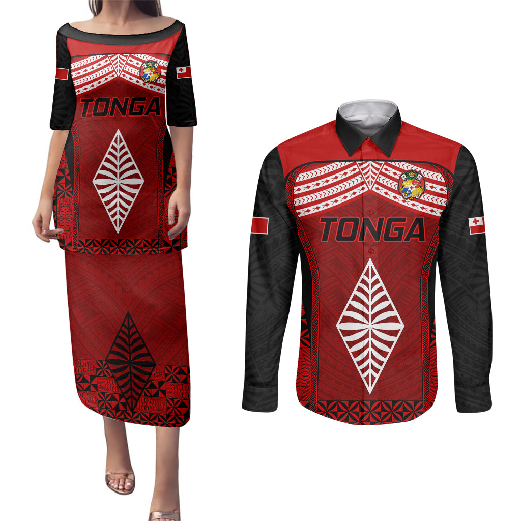 Tonga Rugby Couples Matching Puletasi Dress and Long Sleeve Button Shirts Go Champions World Cup 2023 Ngatu Unique LT9 - Wonder Print Shop