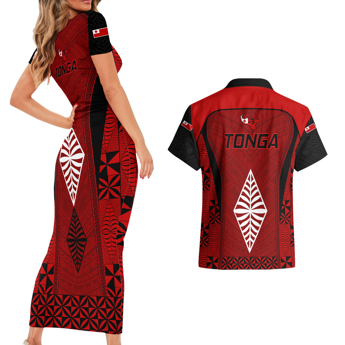 Tonga Rugby Couples Matching Short Sleeve Bodycon Dress and Hawaiian Shirt Go Champions World Cup 2023 Ngatu Unique LT9 - Wonder Print Shop